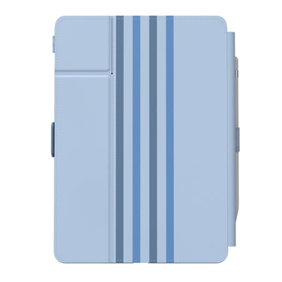 Straight-on view of the back of the case, with folio closed#color_waterfall-stripes-sail-blue