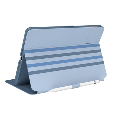 Three-quarter view of back of the case, using view stand formation#color_waterfall-stripes-sail-blue