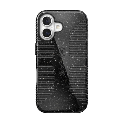 Back view of the phone case with phone inside from straight on#color_black-glitter-steel-black