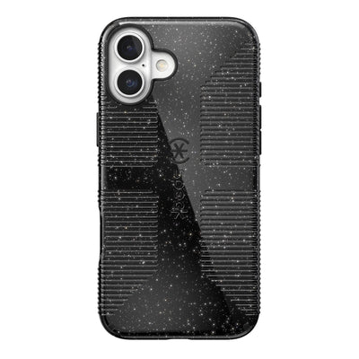 Back view of the phone case with phone inside from straight on#color_black-glitter-steel-black