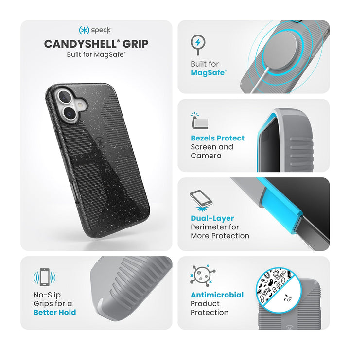 Speck CandyShell Grip + Glitter MagSafe Apple iPhone 16 Plus Case