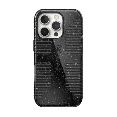 Back view of the phone case with phone inside from straight on#color_black-glitter-steel-black