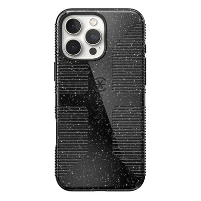 Back view of the phone case with phone inside from straight on#color_black-glitter-steel-black