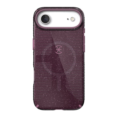 Back view of the phone case with phone inside from straight on#color_plumberry-glitter