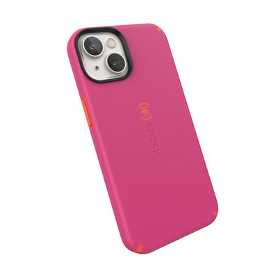 Tilted three-quarter angled view of back of phone case#color_digital-pink-energy-red