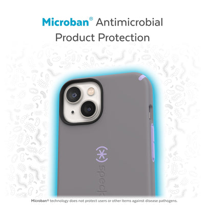 Back view of phone case with halo protecting it from bacteria - Microban antimicrobial product protection.#color_cloudy-grey-spring-purple