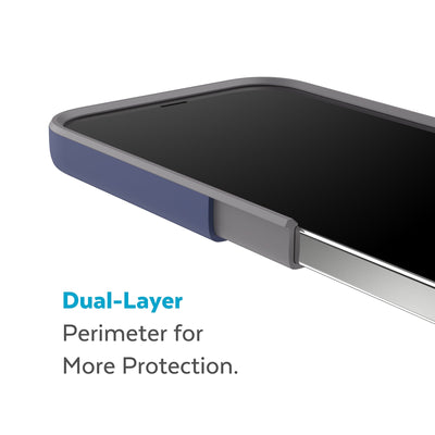 Cutaway view of case showing interior and exterior layers - Dual layer perimeter for more protection.#color_prussian-blue-cloudy-grey