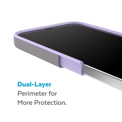 Cutaway view of case showing interior and exterior layers - Dual layer perimeter for more protection.#color_cloudy-grey-spring-purple