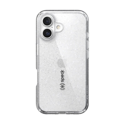 Back view of the phone case with phone inside from straight on#color_clear-platinum-glitter