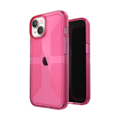 Three-quarter view of back of phone case simultaneously shown with three-quarter front view of phone case#color_dream-pink-tint