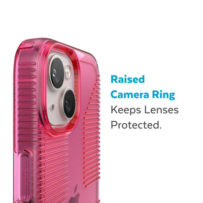 Slightly tilted view of side of phone case showing phone cameras - Raised camera ring keeps lenses protected.#color_dream-pink-tint