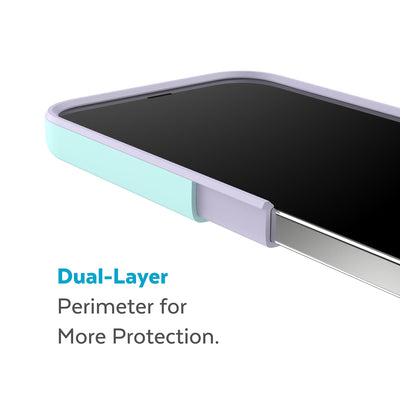 Cutaway view of case showing interior and exterior layers - Dual layer perimeter for more protection.#color_pale-cyan-lilac