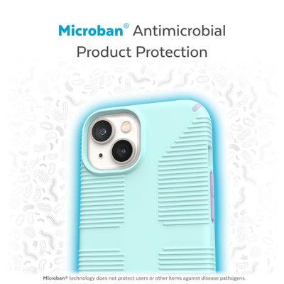 Back view of phone case with halo protecting it from bacteria - Microban antimicrobial product protection.#color_pale-cyan-lilac