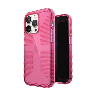 Three-quarter view of back of phone case simultaneously shown with three-quarter front view of phone case#color_dream-pink-tint