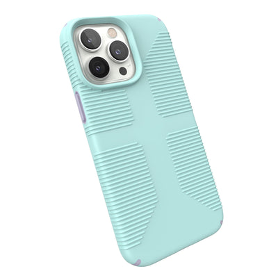 Tilted three-quarter angled view of back of phone case#color_pale-cyan-lilac