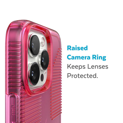 Slightly tilted view of side of phone case showing phone cameras - Raised camera ring keeps lenses protected.#color_dream-pink-tint