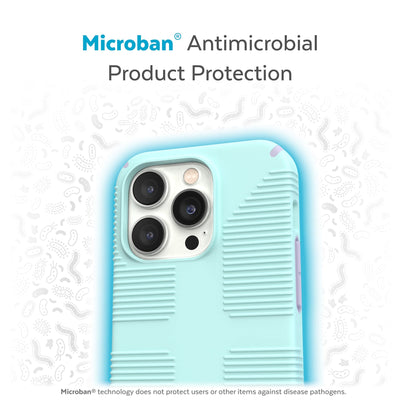 Back view of phone case with halo protecting it from bacteria - Microban antimicrobial product protection.#color_pale-cyan-lilac