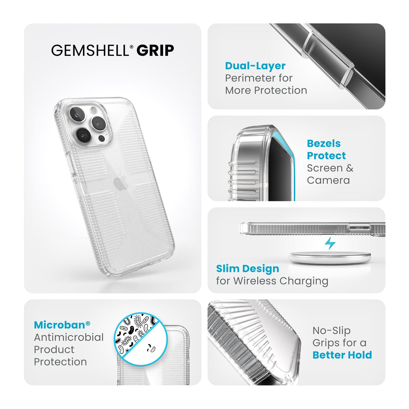 Speck Gemshell Grip Case for iPhone 15 Pro Max in Clear