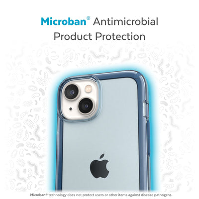 Back view of phone case with halo protecting it from bacteria - Microban antimicrobial product protection.#color_glass-navy-winter-navy