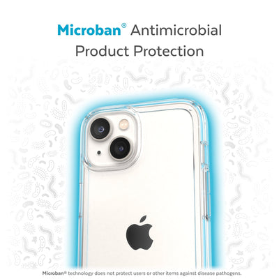 Back view of phone case with halo protecting it from bacteria - Microban antimicrobial product protection.#color_clear