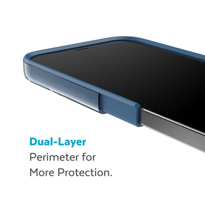 Cutaway view of case showing interior and exterior layers - Dual layer perimeter for more protection.#color_glass-navy-winter-navy