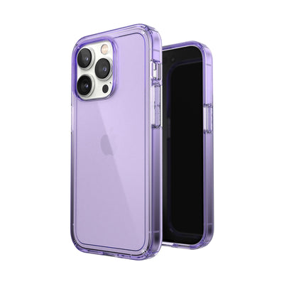 Three-quarter view of back of phone case simultaneously shown with three-quarter front view of phone case#color_amethyst-tint