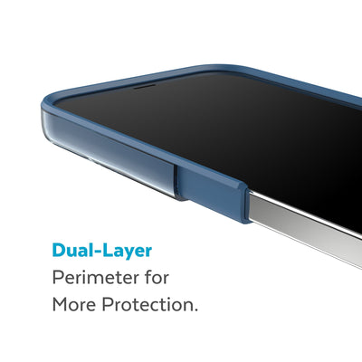 Cutaway view of case showing interior and exterior layers - Dual layer perimeter for more protection.#color_glass-navy