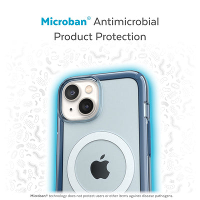 Back view of phone case with halo protecting it from bacteria - Microban antimicrobial product protection.#color_glass-navy-winter-navy