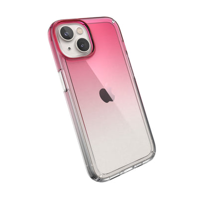 Tilted three-quarter angled view of back of phone case#color_digital-pink-fade-clear