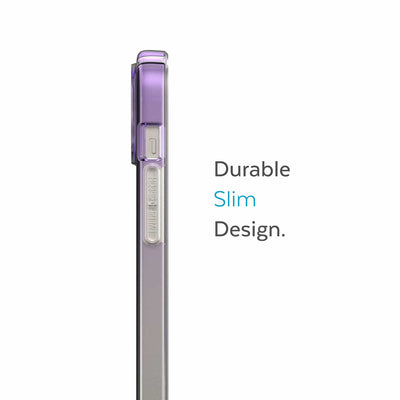 Side view of phone case - Durable slim design.#color_amethyst-purple-fade-clear