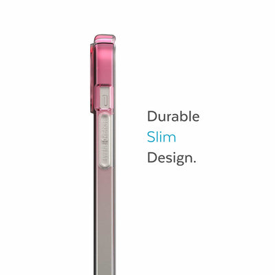 Side view of phone case - Durable slim design.#color_digital-pink-fade-clear