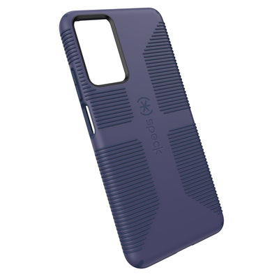 Tilted three-quarter angled view of back of phone case.#color_thunder-blue-space-blue