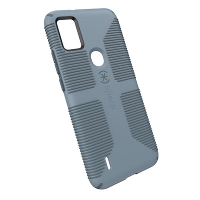 Tilted three-quarter angled view of back of phone case.#color_green-mist-tropical-olive