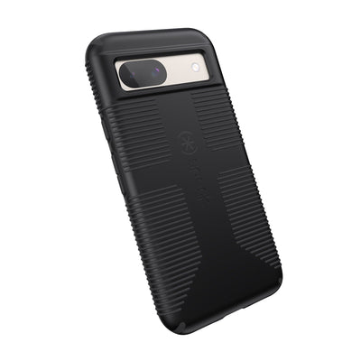 Tilted three-quarter angled view of back of phone case#color_black-shadow