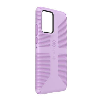 Three-quarter view of back of phone case#color_phlox-purple-pale-iris