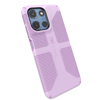 Tilted three-quarter angled view of back of phone case#color_phlox-purple-pale-iris