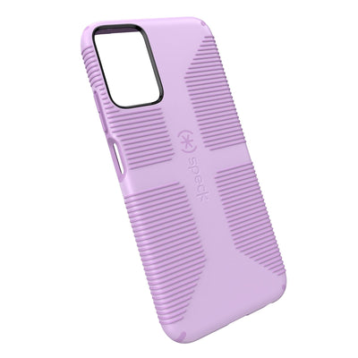 Tilted three-quarter angled view of back of phone case#color_phlox-purple-pale-iris