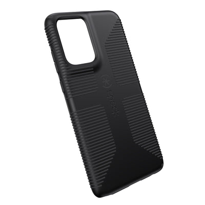 Tilted three-quarter angled view of back of phone case#color_black-shadow