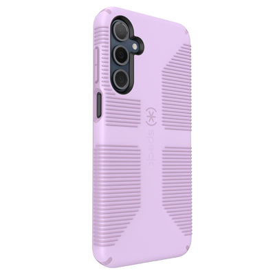 Three-quarter view of back of phone case#color_phlox-purple-pale-iris