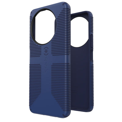 Three-quarter view of back of phone case simultaneously shown with three-quarter front view of phone case#color_true-blue-fresh-indigo