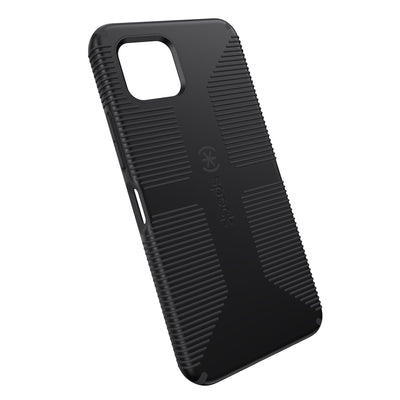Tilted three-quarter angled view of back of phone case#color_black-shadow