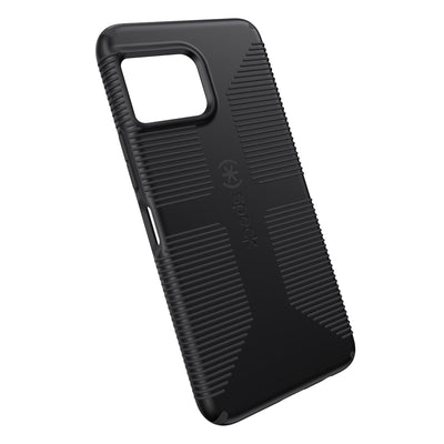 Tilted three-quarter angled view of back of phone case#color_black-shadow