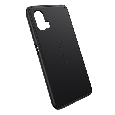 Tilted three-quarter angled view of back of phone case#color_black