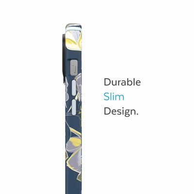 Side view of phone case - Durable slim design.#color_artistic-floral-tear-blue