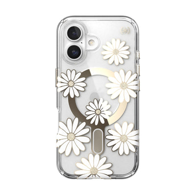 Back view of the phone case with phone inside from straight on#color_sunshine-daisies-clear