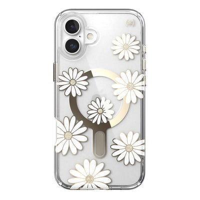 Back view of the phone case with phone inside from straight on#color_sunshine-daisies-clear