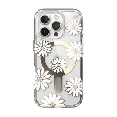 Back view of the phone case with phone inside from straight on#color_sunshine-daisies-clear