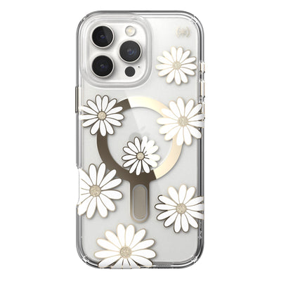 Back view of the phone case with phone inside from straight on#color_sunshine-daisies-clear