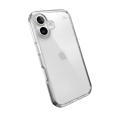 Tilted slight perspective view of back of phone case with phone inside#color_clear