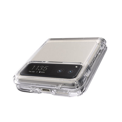 Three-quarter view of flip phone with case fully closed#color_clear
